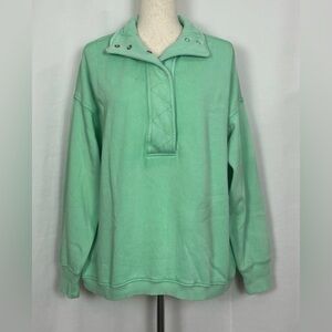 Aerie Women’s Oversized Getaway Quarter Snap Sweatshirt Color Fresh Green S